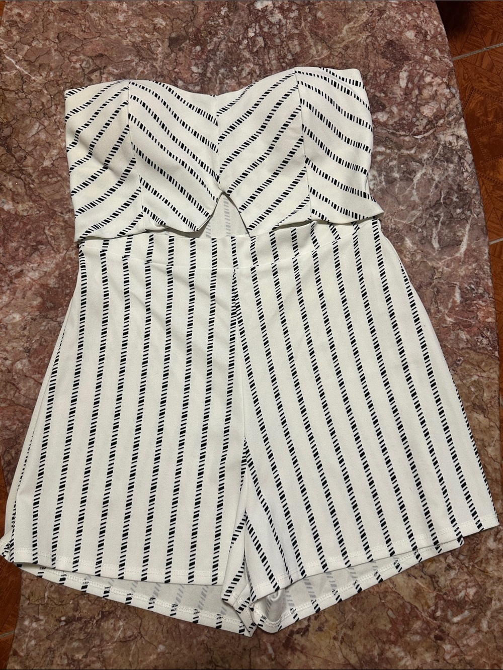 Rue21 Strapless Black and White Striped Romper